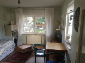 Gartenzimmer mit Straßenbahn zu Dom und Messe